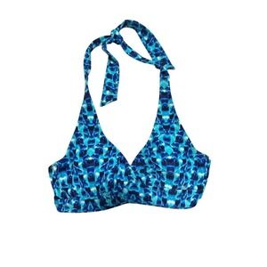 Athleta Blue Geometric Halter Bikini Top Twist Front 32 B/C 213112-00